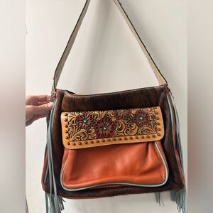 Ariat Orange and Turquoise Floral Embossed Women's Bag